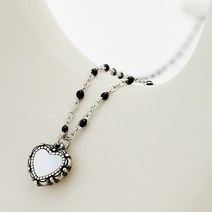 노이드비 여성용 써지컬스틸 실버 엔틱자개 하트 블랙체인 목걸이