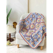 손 뜨개질 도안 블랭킷 뜨기 코바늘 DIY 꽃 패턴 자수, (Sea Blue Style) 재료 도구포함