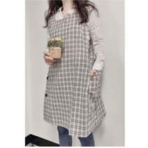 텐텐 체크앞치마 원피스형 귀여운 시원한 여름 어린이집 유치원 보육교사 카페 공방 매장, 1개, 네이비