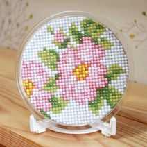 조이십자수 [보석 십자수]원형컵받침-찔레꽃 보석 십자수