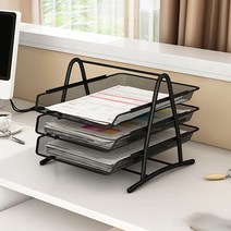 데스크트레이 깔끔한 책상정리 철제 파일 서류 정리함 꽂이_[230401EA], 스테퍼파일랙 블랙3단