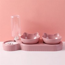 애완 동물 고양이 그릇 자동 공급기 물 디스펜서 개 고양이 음식 그릇 마시는 제기 스탠드 더블 접시 고양이 개 애완 동물, 핑크에이