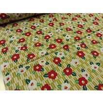 동백꽃 원단 면 천 린넨 꽁 무늬 파우치 천 마스크 만들기 판화 동백 야카스라 노란색 시트 인쇄 소녀