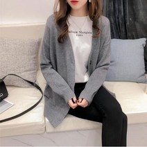 MOHE 여성용 램스울 루즈핏 울 브이넥 가디건