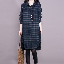 여성용 타탄 체크 셔츠 롱 원피스 2컬러S220926033