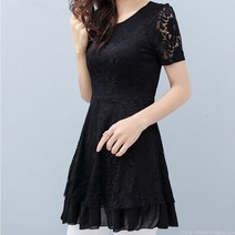 라오농 여름옷 큰 사이즈 여성복 중 긴팔 레이스 셔츠 라운드 칼라 허리 치마자락 블라우스 날씬해 보이는 블라우스 여성 쉬폰 프릴 반팔 롱 블라우스 레이스+Lfe668801