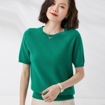 여성 조끼 니트 베스트 여성용 반팔 O넥 슬림 울 혼방 베이스 스웨터 티셔츠 봄 여름