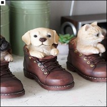 웃고있는 리트리버인형 콘솔진열 어린이용품점 머리빼꼼강아지 워커신은고양이, 강아지 리트리버