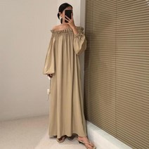 2022 봄 여름 심플 꽃레이스 오버핏 오프숄더원피스 롱기장 LZ0024