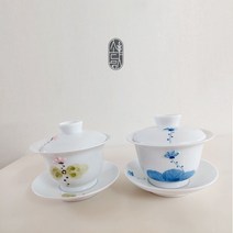 김해 도자기 백자 커피잔 연꽃 개완 찻잔 2인 선물, 1세트, 핑크