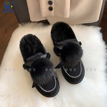 셀럽당 털신발 여 통굽 로퍼 털볼 스노우슈즈 학생 겨울 보온 기모 면신발