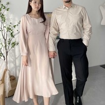 3월하객룩 르베이지원피스 커플시밀러룩 하트넥원피스