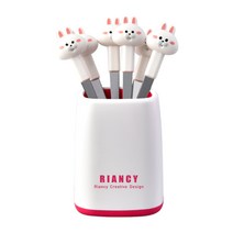 들을위한 6pcs 토끼 과일 추천 귀여운 만화 동물 음식 추천 스테인레스 스틸 도시락 상자 소프트 핸들이있는 디저트 포크 추천, 비, 하나