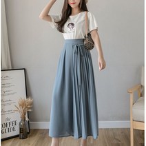 안나리야 루즈핏 쉬폰 주름 플리츠 롱 치마바지 YJ