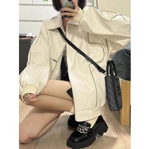 레더자켓코디 아메카지스트릿 차량 PU 가죽 옷 재킷 여성 봄가을 트렌드 와이드 루즈핏 BF 야구복 코트 4992737048