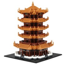 중국 스타일 호환 키덜트 블럭 브릭 옐로우 크레인 타워 성인 어려운 조립 완구 교육용 작은 입자, 단일사이즈, 캐슬 3600입자