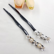 꽃 진주 큐빅 헤어 뒤꽂이 비녀 2개 세트