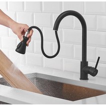 콜러수전 Kohler 풀 아웃 온수 및 냉수 전체 구리 텔레스코픽 회전 블랙 스플래시 주방 욕실 수도꼭지, 전기 도금 (듀얼 모드 물 배출구 /