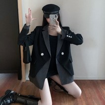 스트라이프 럭셔리 언발란스 듀얼 테일러드 자켓