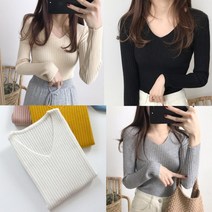 숏 브이넥 슬림 골지 겨울 아니카 여자 500204 티셔츠