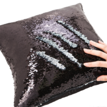 매직쿠션 스팽글쿠션 재미있는 투톤 매직 스팽글 쿠션 손으로 쓰다듬으면 변하는 쿠션 쿠션커버 베개커버, 실버 + 블랙