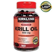 Kirkland Signature 크릴오일 Krill Oil 500mg 160 소프트젤, 1병