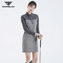 스포츠_ 다운블로우-여성 배색 체크 카라 긴팔 원피스 8000W