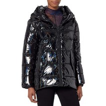 디케이앤와이 DKNY 여자 여성용 스냅 사이드 글로시 퍼퍼 아우터 재킷 블랙. Medium