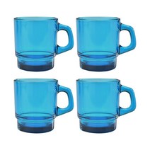 글라스락 강화 유리컵+유리잔 4p 세트, 1개, 29. 레트로 레고 머그-아쿠아블루 4p