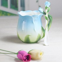 프리라이프-로즈 머그잔 세라믹커피잔 찻잔 우유 컵, 320ml, 파란색