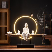 관세음보살 LED등 공예 도자기 불상 불교용품 장식품 부처상, 보살 세트  흰색