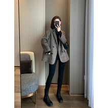 퀼팅 오버핏 가을옷 헤링본울 헤링본 자켓 여성간절기 봄자켓 체크울 카키 하운드 40대여성