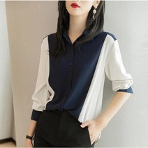 Momolatti 여성용 배색 베이직 실키 블라우스