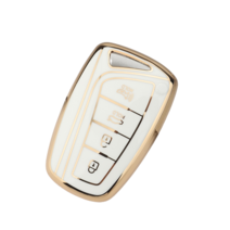 키에티 현대 신형 싼타페DM 그랜저HG 스마트 키케이스 4버튼 TPU 키홀더 단품, 골드-화이트