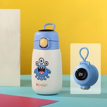 MOSUMI 각인 어린이텀블러 온도표시보온병, 320ML온도 보이기, 푸른 색
