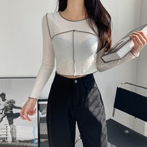유니 오버로크 스티치 크롭티