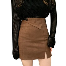 빅사이즈 가을 겨울 언밸런스 a라인 힙 스커트 작은 키 큰 허리 날씬해 보이는 사슴 가죽 트임 반신 스커트