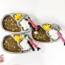 [안젤라스] 3구 스텐식판 유아식기 간식그릇 업소용식판, 1개
