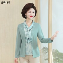 시크한 2023 가을 셔츠 순색 기질 엄마 가식 두 벌 날씬해 보이는 빅사이즈 중장년 여성복 블라우스