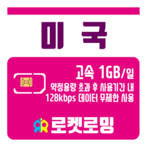 로켓로밍 로켓유심 미국 매일 1GB 무제한데이터 ND 공항수령옵션선택가능, 8일