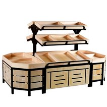 스틸 나무 선반 매대 야채 진열대 과일 다기능 마트, 상세 페이지 참고, (2단) 아일랜드 선반