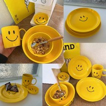 DND마켓 스마일 그릇 세트 플레이트 볼 머그컵 식기 (주)존글로벌, 단품, C 플레이트 - 테두리가 높고 오목