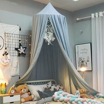 모기장타프 터널 돔 백패킹 미니멀 유아용 아기 모기장 공주 침대 캐노피 키즈 면 교수형 커튼 baby play tent girls 침실 장식, 회색 파랑