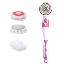 바디솔 등밀이기계 전동 바디브러쉬 실리콘 4-in-1 욕실 브러쉬 세트 전기 목욕 바디 클리닝 샤워 키트, 02 분홍색
