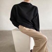 셀러허브(잡화) 여자 모크넥 폴라 루즈핏 스판 무지 골지 티셔츠