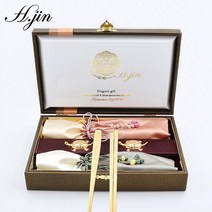 [라몽] H.jin 백수백복 골드 티타늄 수저세트 (2인) 부모님 어버이날 명절 상견례 생신 생일 환갑 칠순 팔순 선물 답례품, B스타일