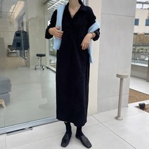 오버핏 카라 골덴 셔츠 롱 원피스