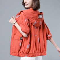 5color 여성 자외선차단 후드자켓 루즈핏 빅사이즈 바람막이 점퍼 초경량 집업점퍼 아우터 중년여성