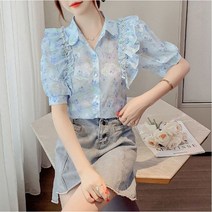 상의 봄가을 핑크 쉬폰 블라우스 여성 캐주얼 셔츠 프릴 루즈핏 슬림핏 상의