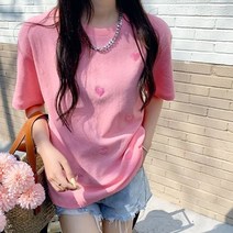 하트 여성 반팔티 티셔츠 자수 폴리 여자 반팔티 3색